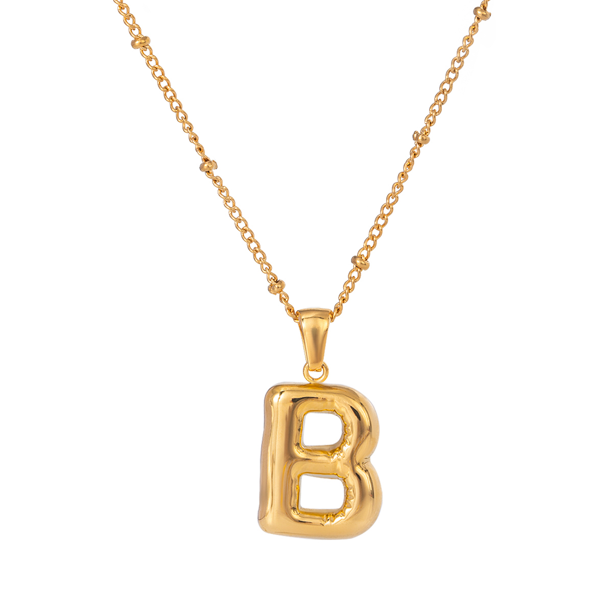 Gold / 1 Stück einfache Halskette mit Anhänger für Damen im lässigen Stil in Form des Buchstaben B aus Edelstahl mit 18 Karat Goldbeschichtung Bild2